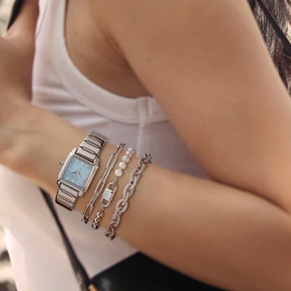 NWT. LOLA ROSE Urban Blue Square Quartzite Jade Watch main image 5